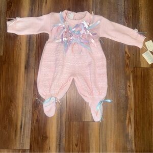 Charming Pink Kids Footie with Ribbon Details